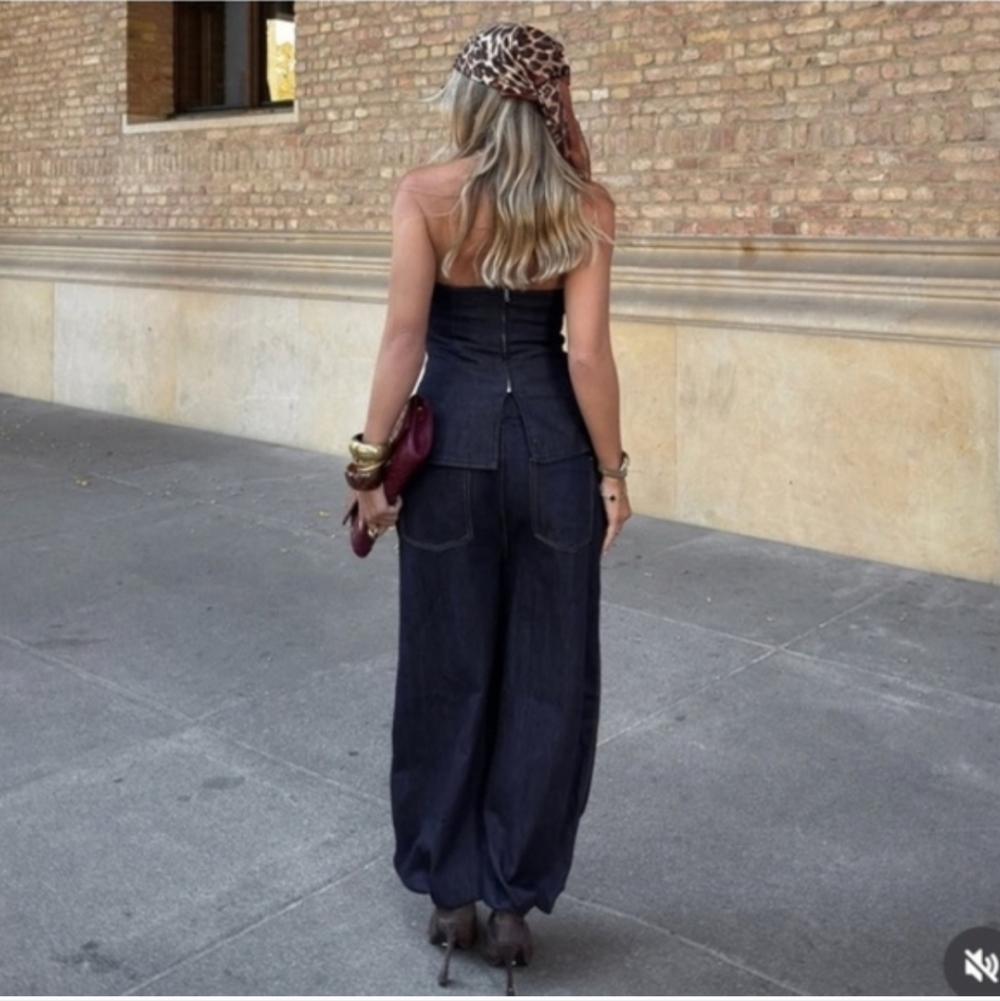 ZARA DENIM BALLOON PANTS BLUE SIZE S - Picture 7 of 15